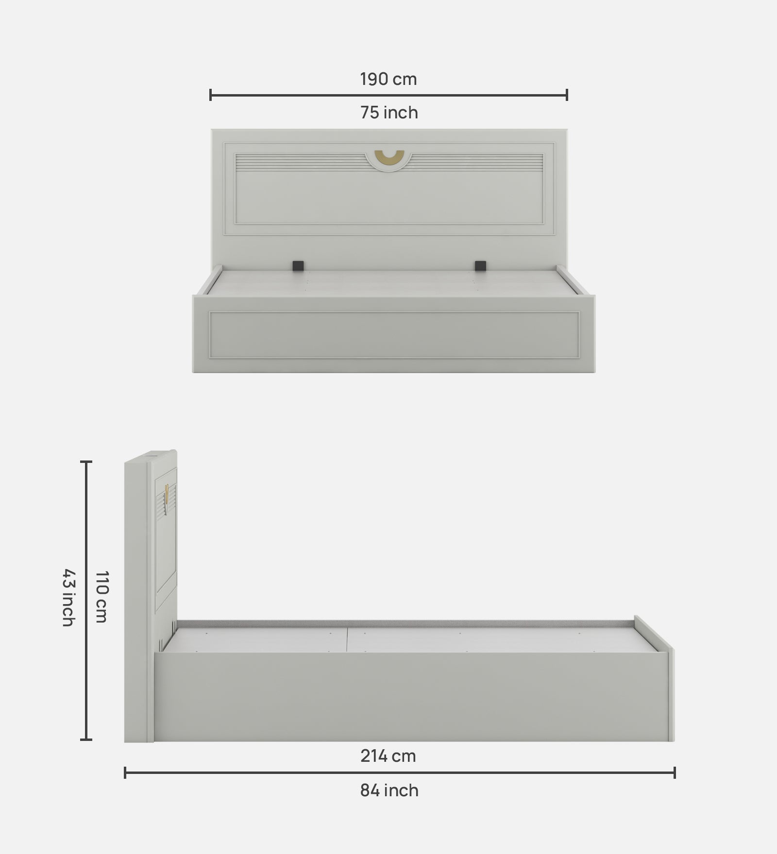 Akira King Bed With Full Hydraulic Storage Pumic Grey