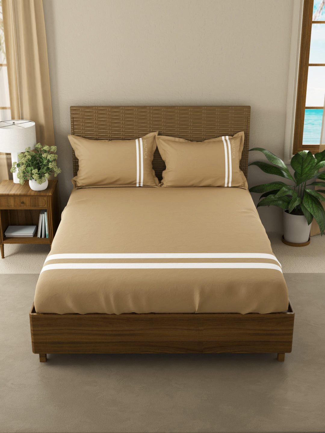 Coastal Stripe Sis-Bed Linen Taupe
