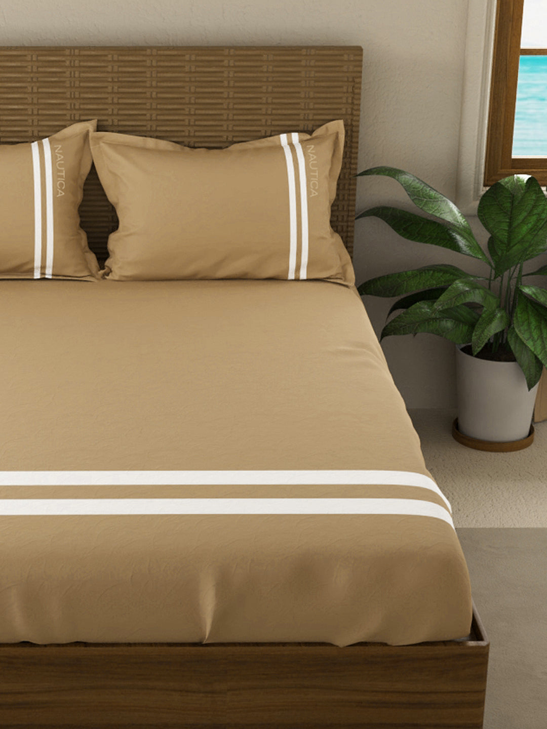 Coastal Stripe Sis-Bed Linen Taupe