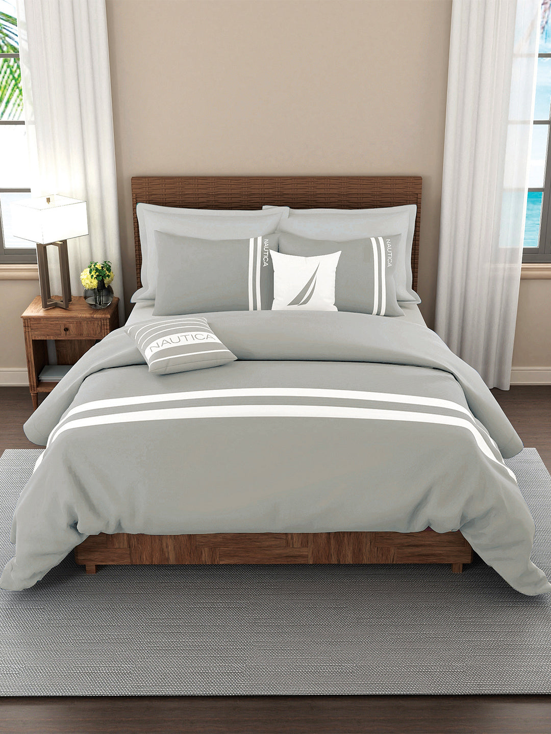 Coastal Stripe Sis-Bed Linen Silvergrey