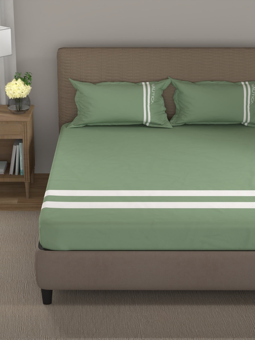 Coastal Stripe Sis-Bed Linen Moss