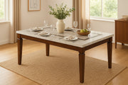 Bliss Marble Top 6 Seater Dining Table with Inlay in Beige Colour - HomeTown