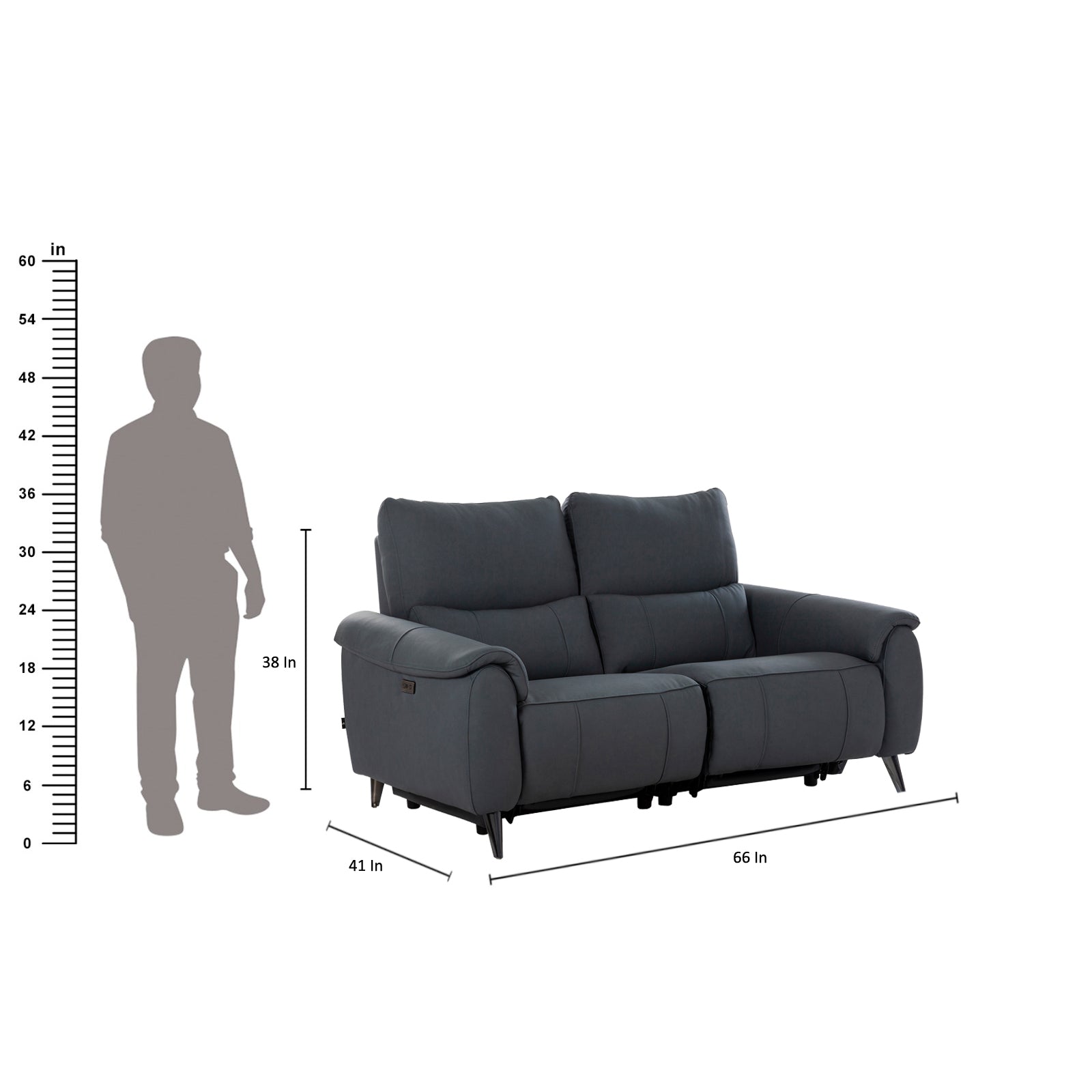 Levanto Half Leather Zero Wall Electric Recliner | 2 Seater | Ocean Blue