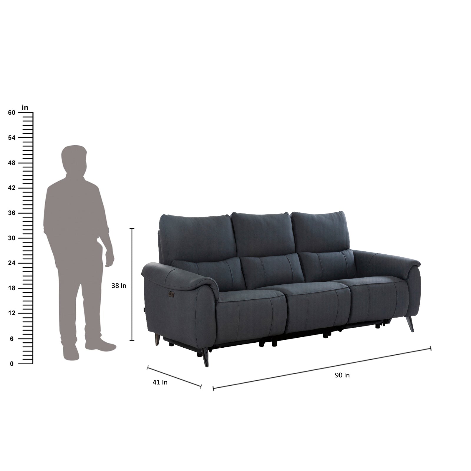 Levanto Half Leather Zero Wall Electric Recliner | 3 Seater | Ocean Blue