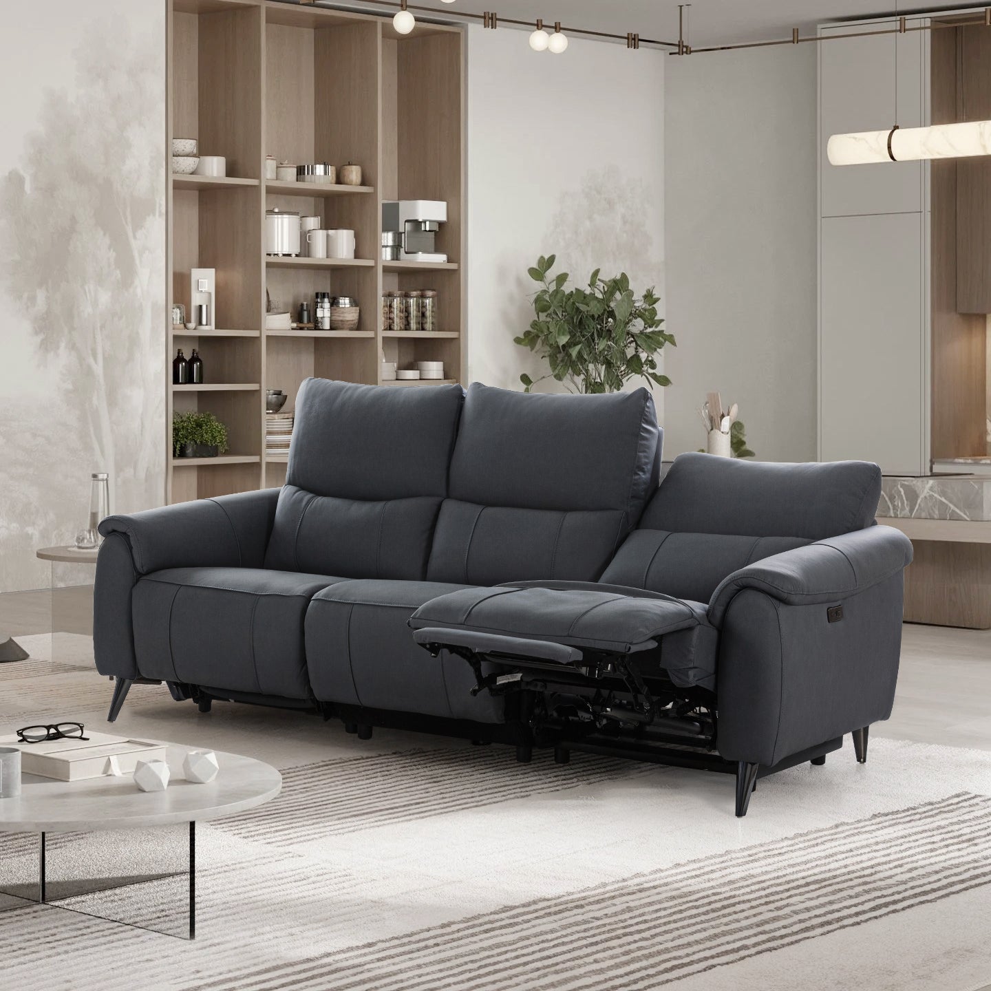 Levanto Half Leather Zero Wall Electric Recliner | 3 Seater | Ocean Blue
