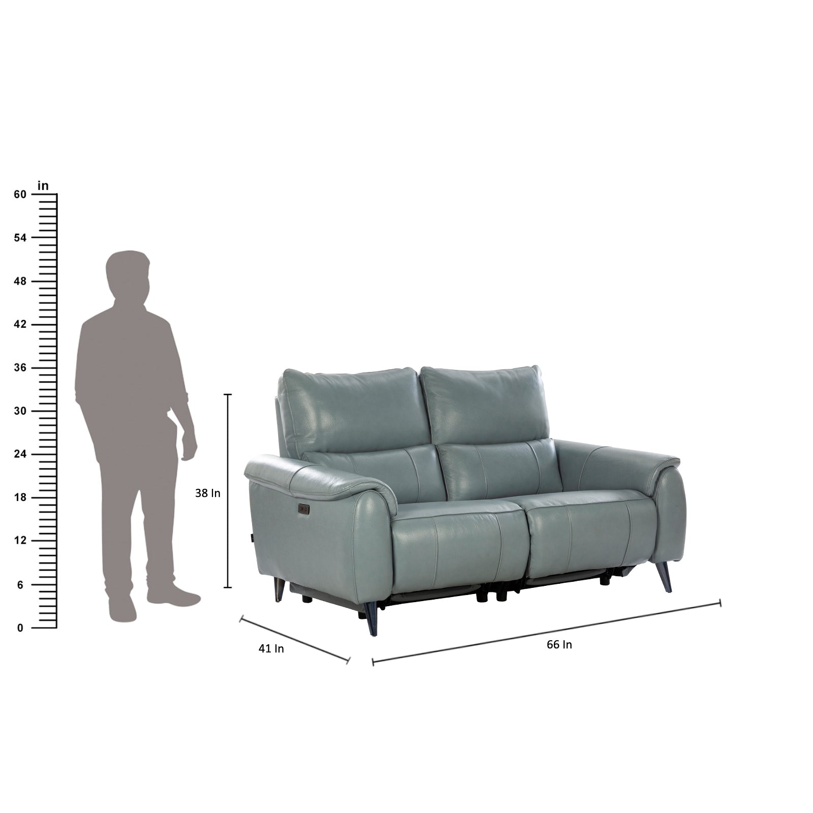 Levanto Half Leather Zero Wall Electric Recliner | 2 Seater | Slate Grey