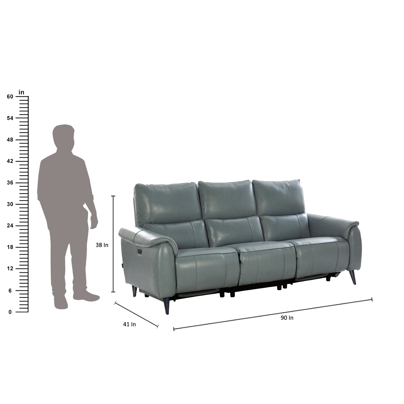 Levanto Half Leather Zero Wall Electric Recliner | 3 Seater | Slate Grey