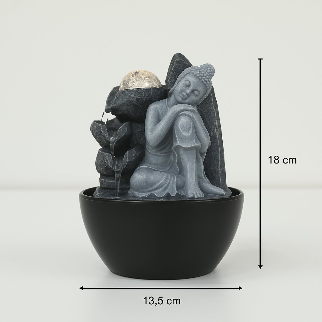Impression Mini Buddha Fountain 18cm in Grey/Black