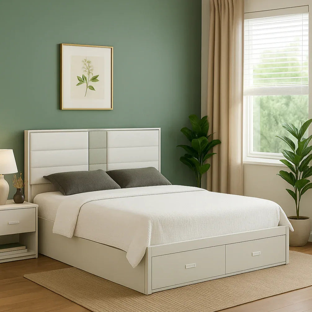 Stellar Queen Bed with Hydraulic Storage in High Gloss White - HomeTown