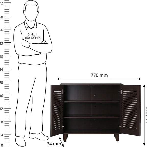 Kaira Engineered Wood Shoe Rack in Wenge Colour dimensions