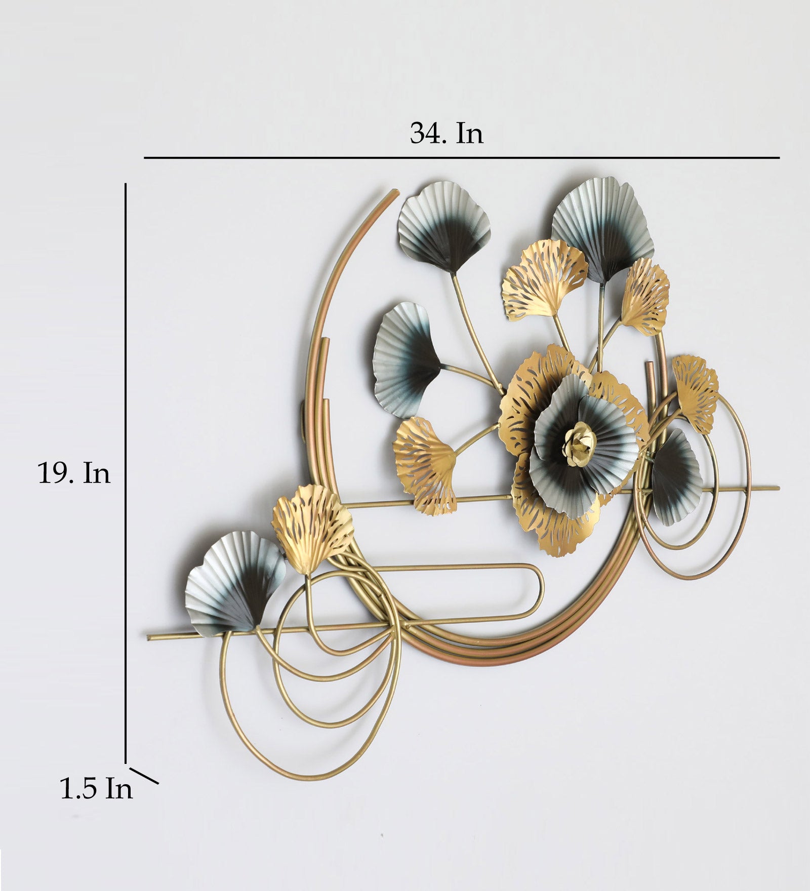 Vedas Gajraj Leaf Metal Wall Decoration Hanging Wall Arts decorative item for Home, restaurant, living room, dining room, office. (34*19 Inch)