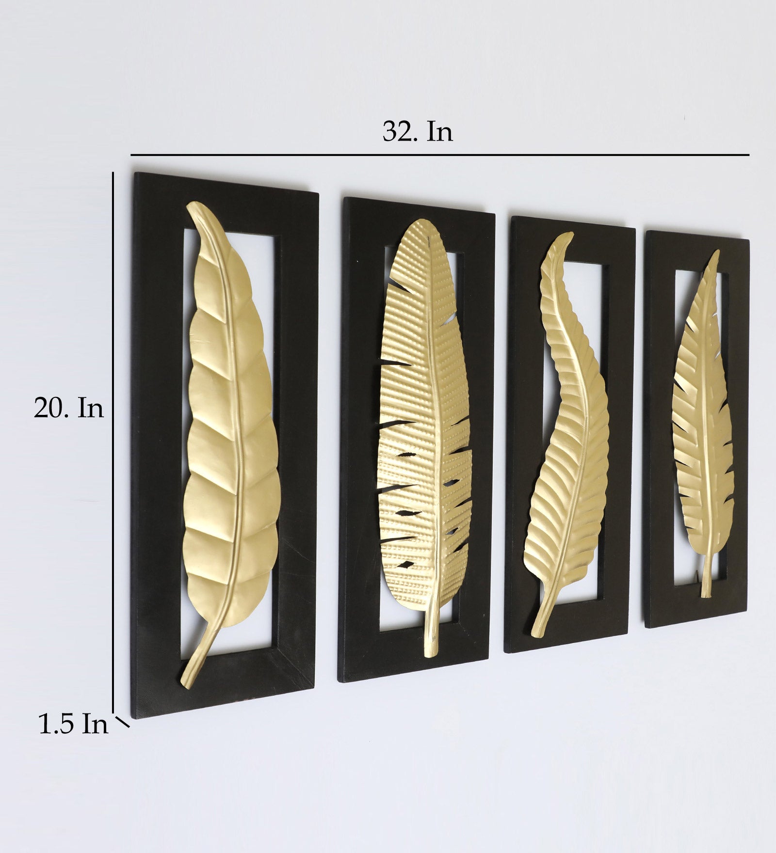 Vedas Vantara Leaf Set of 4 Metal Wall Art Iron Wall Hanging Home Decoration Perfect for Living Room/Hotel/Restaurant/Bedroom/Drawing Room (Color : Gold and Black) (Size: 8 X 20 INCH) Set of 4