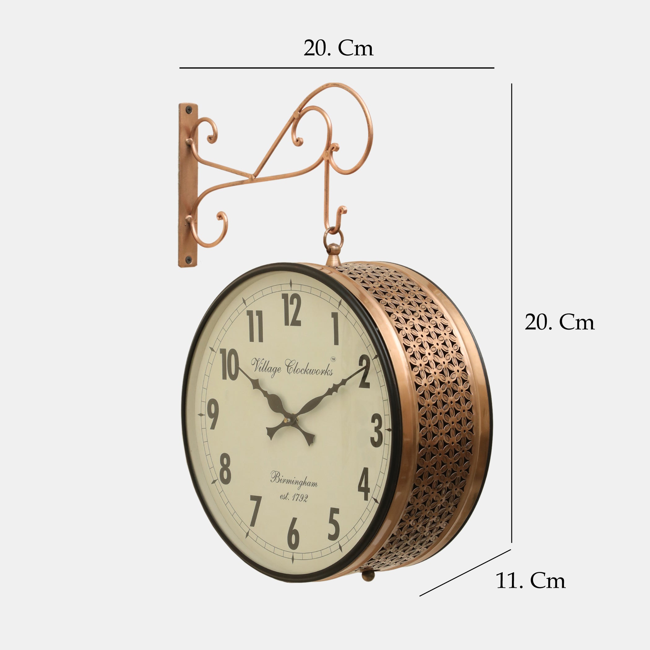 Vedas Anvi Metal Vintage Double Sided Analog Wall Clock | Railway Station Antique Decorative Clock with Copper Finishing for Home, Office, Gym, Classroom (Color: Copper) (8 - Inch)