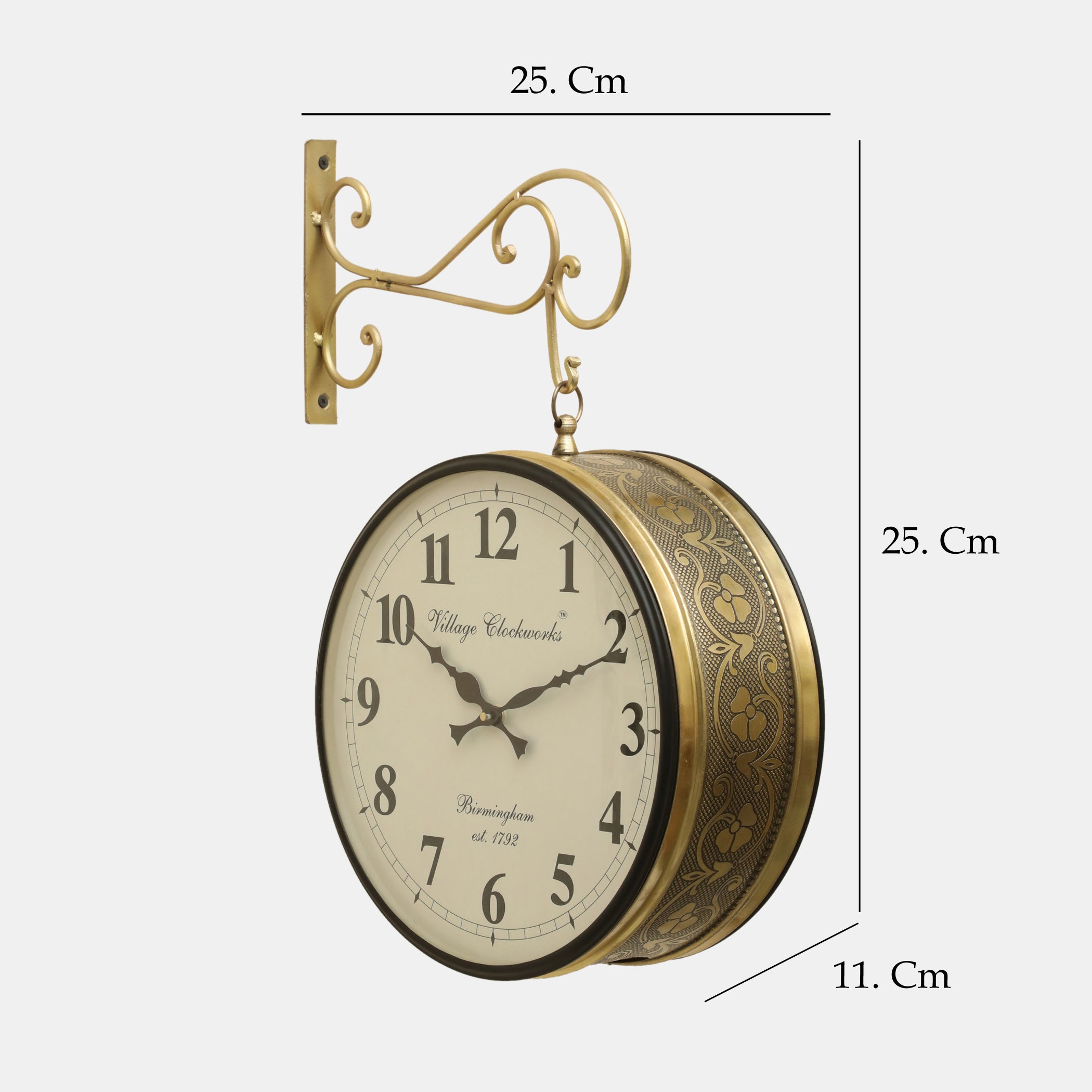 Vedas Rutvi Metal Vintage Double Sided Analog Wall Clock | Railway Station (Color: Golden) (10 - Inch)