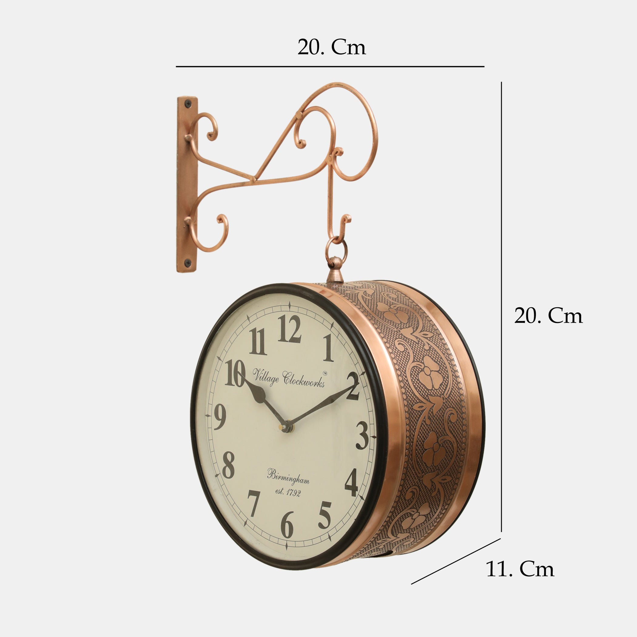 Vedas Rutvi Metal Vintage Double Sided Analog Wall Clock | Railway Station  (Color: Copper) (8 - Inch)