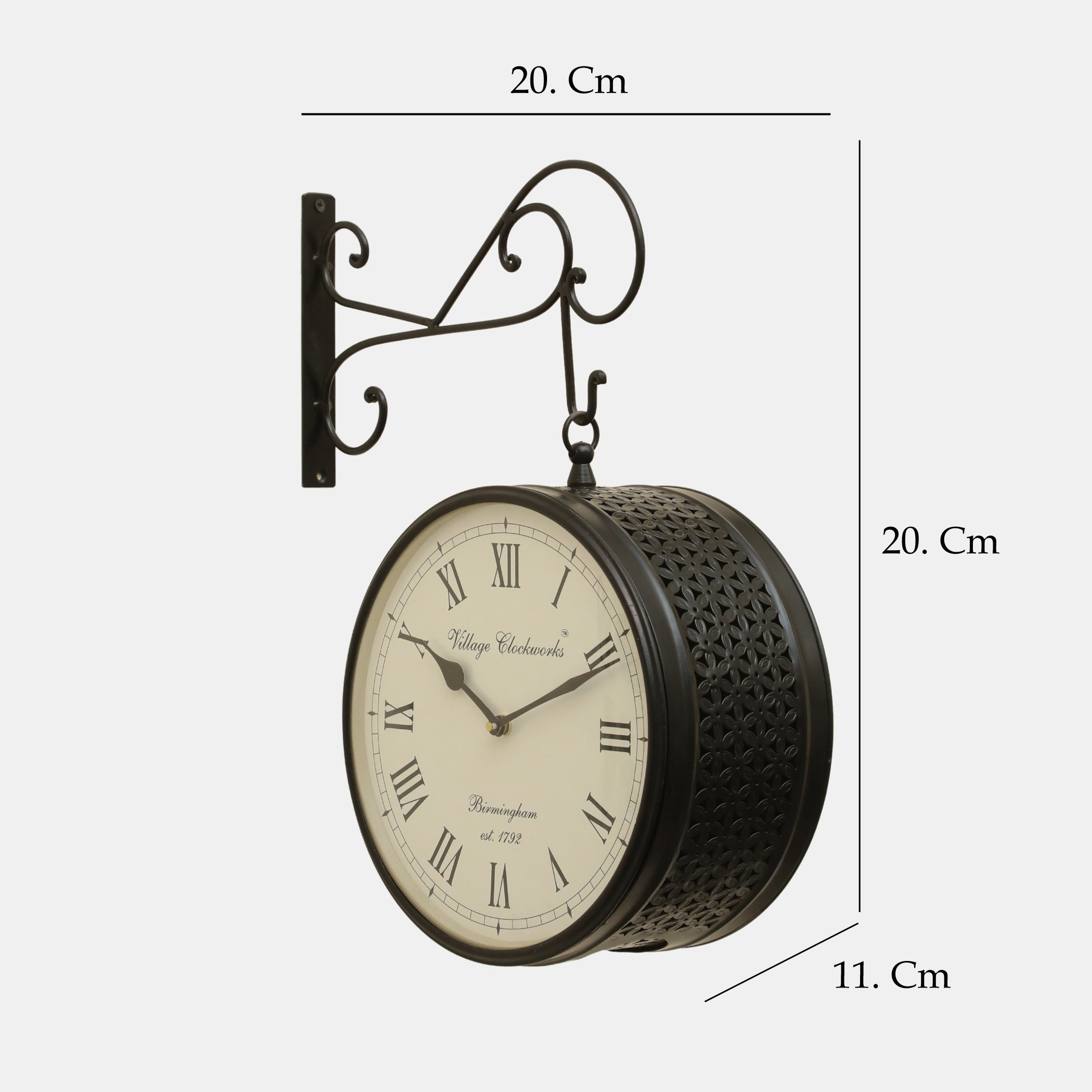 Vedas Anvi Metal Vintage Double Sided Analog Wall Clock | Railway Station Antique Decorative Clock with Black Finishing for Home, Office, Gym, Classroom (Color: Black) (8 - Inch)