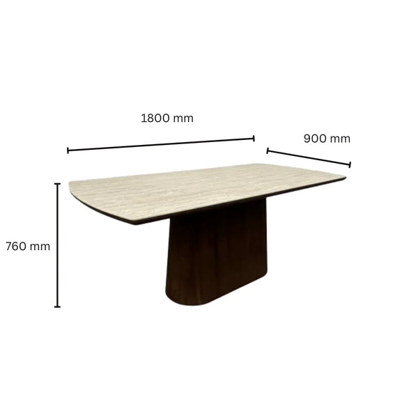 Terranova Sintered Stone 6 Seater Dining Set in Beige & Walnut Finish dimensions