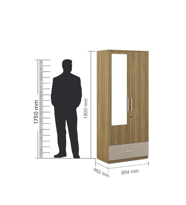 Diago 2 Door Wardrobe in Natural Teak Color dimensions
