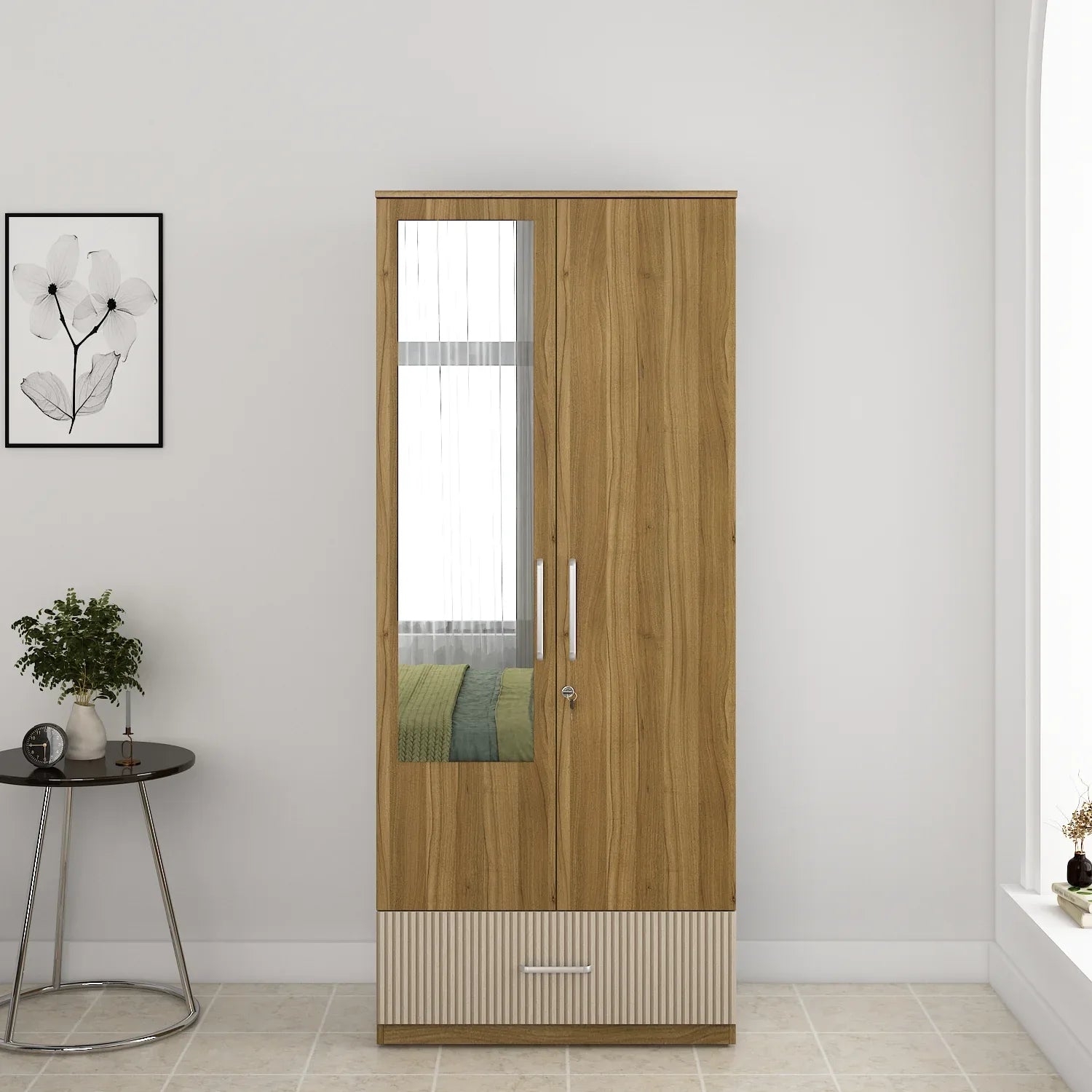 Diago Two Door Wardrobe In Natural Teak Color - HomeTown