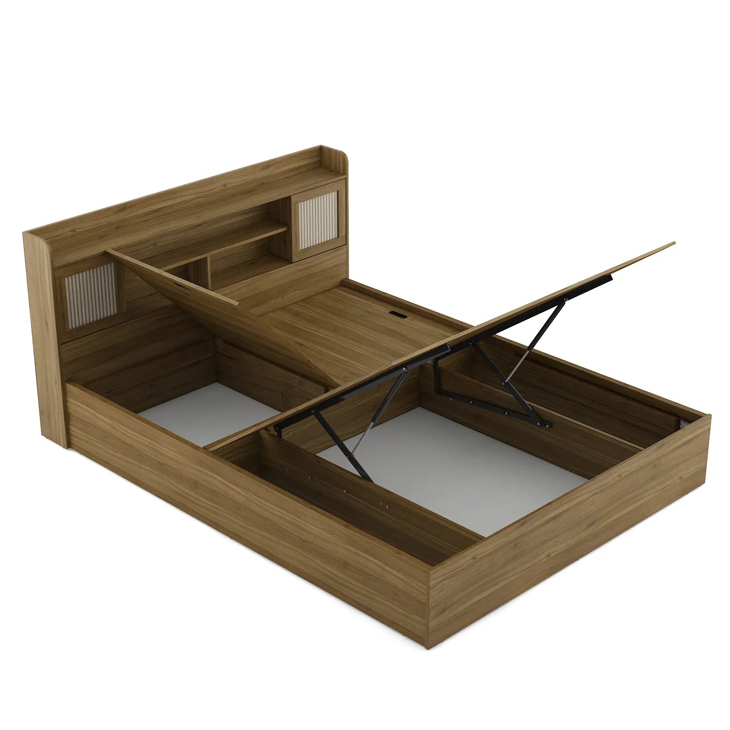 Diago King Bed With Hydraulic Storage In Natural Teak Color - HomeTown