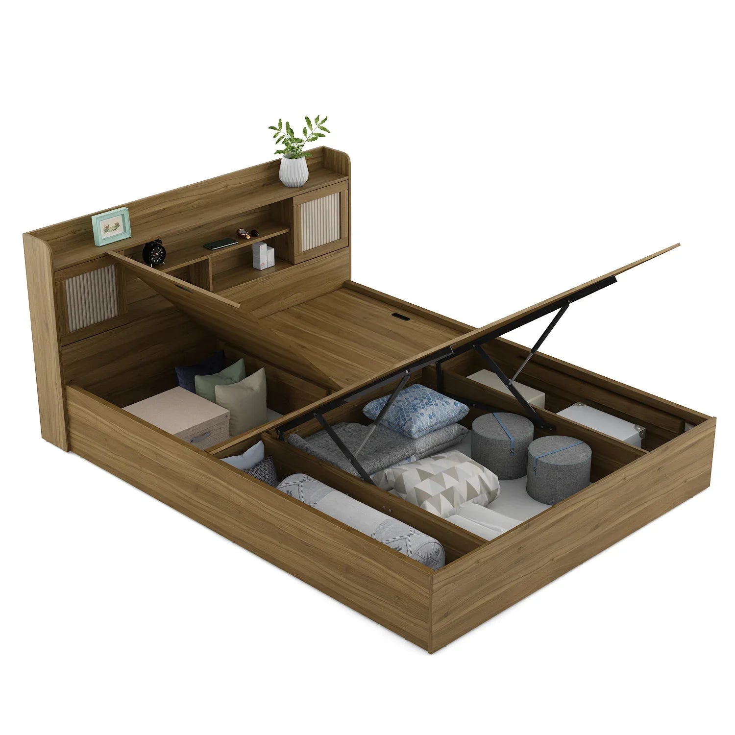 Diago Queen Bed With Hydraulic Storage In Natural Teak Color - HomeTown