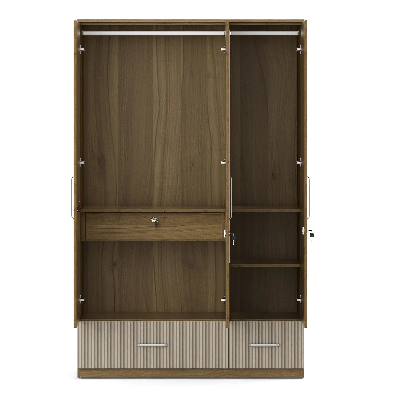 Diago Three Door Wardrobe In Natural Teak Color - HomeTown