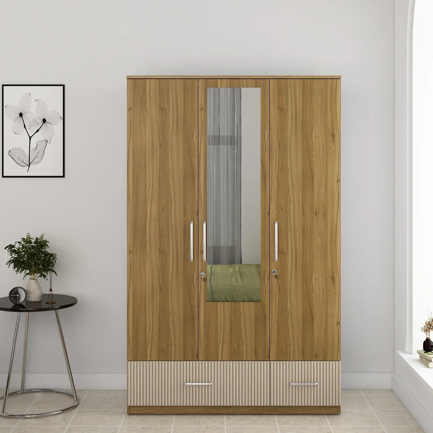 Diago Two Door Wardrobe In Natural Teak Color - HomeTown