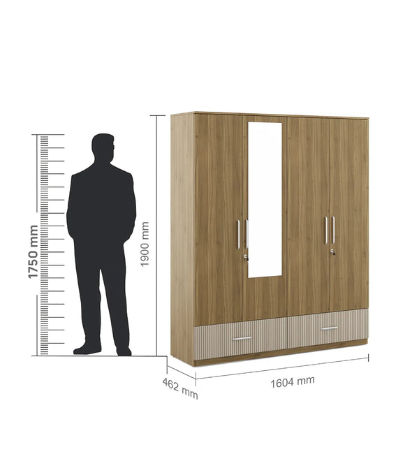 Diago 4 Door Wardrobe in Natural Teak Color dimensions