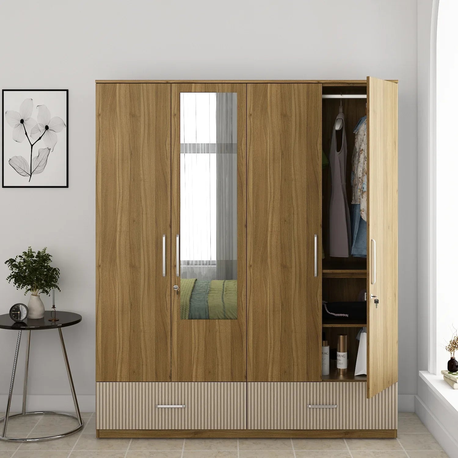 Diago Two Door Wardrobe In Natural Teak Color - HomeTown