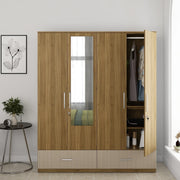 Diago Four Door Wardrobe In Natural Teak Color - HomeTown