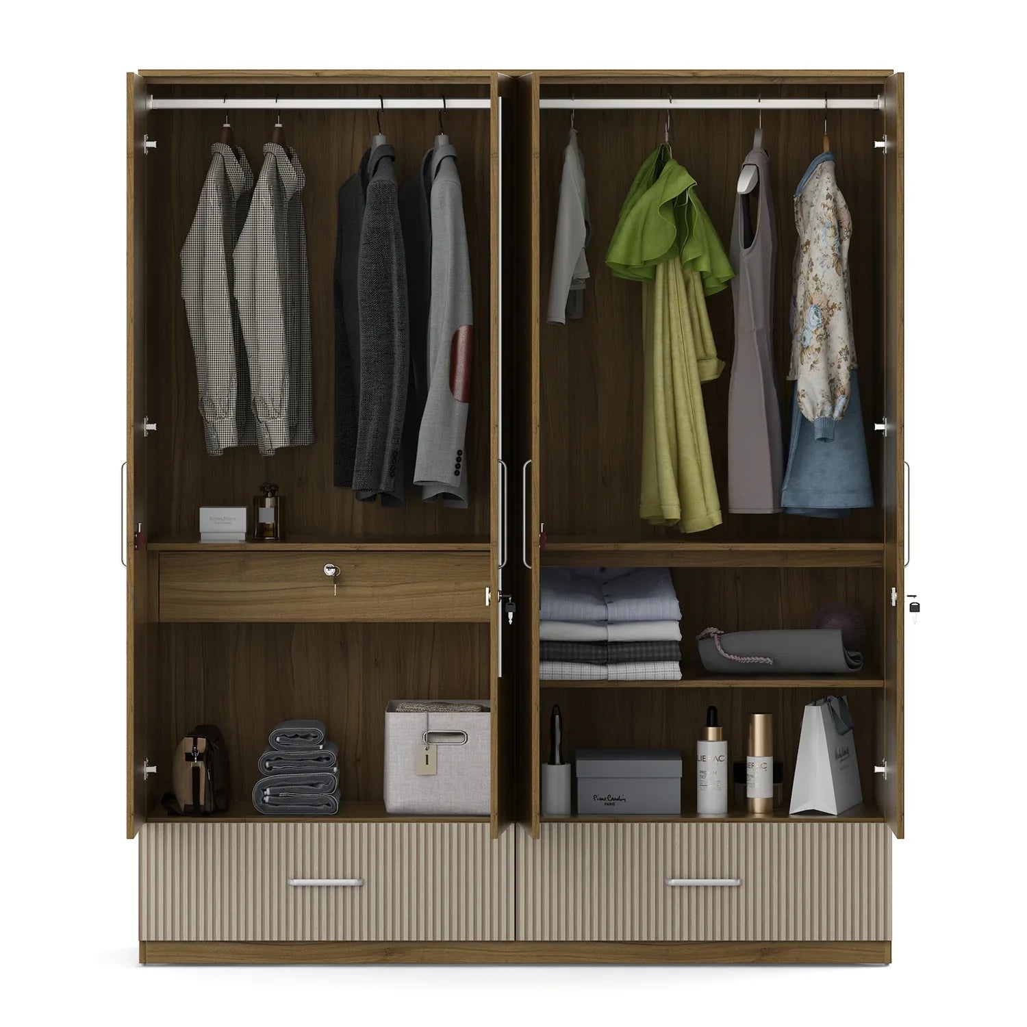 Diago Four Door Wardrobe In Natural Teak Color - HomeTown