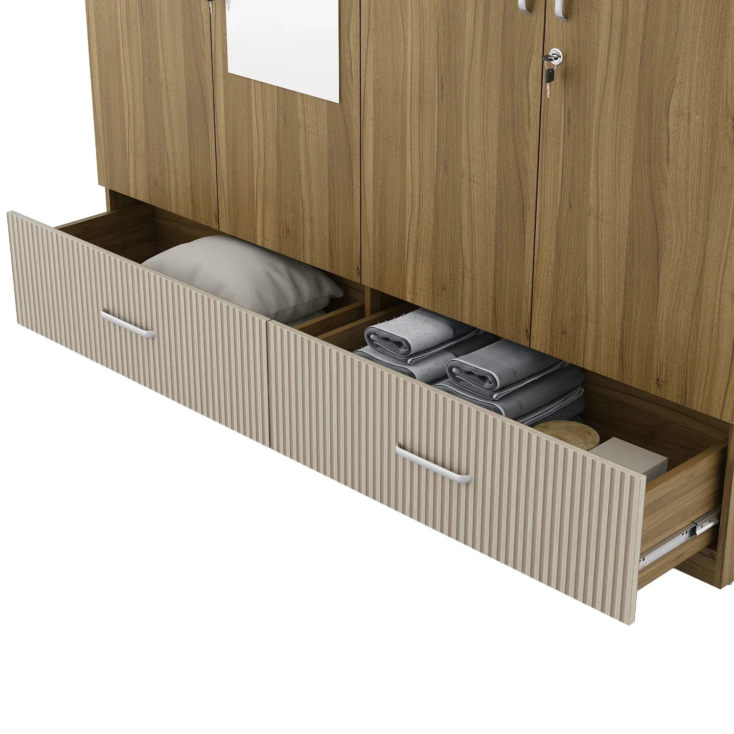 Diago Four Door Wardrobe In Natural Teak Color - HomeTown