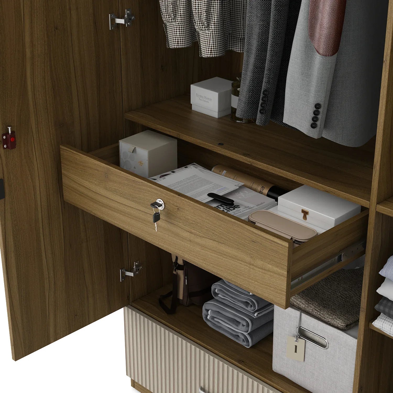 Diago Four Door Wardrobe In Natural Teak Color - HomeTown