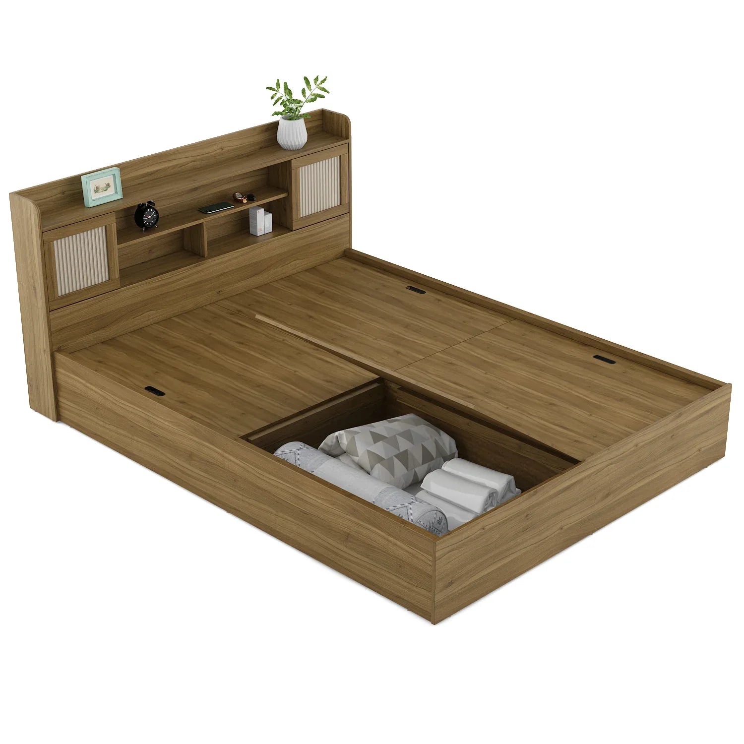 Diago King Bed With Box Storage In Natural Teak Color - HomeTown