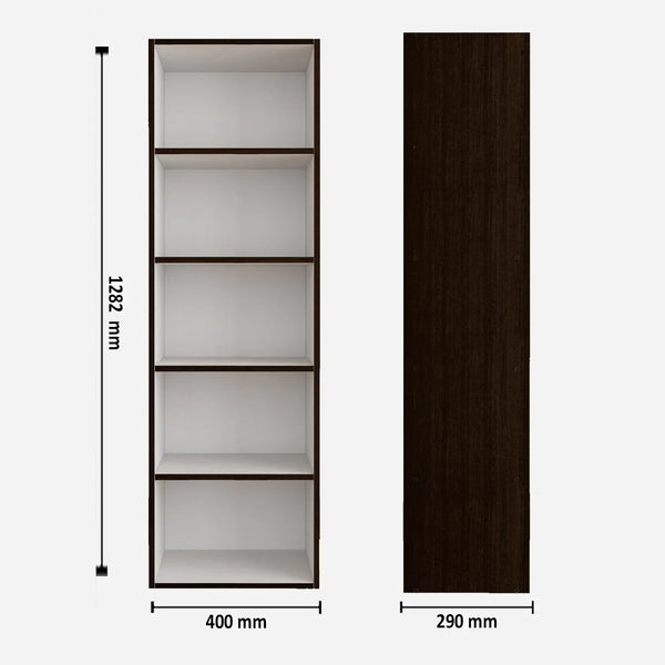 Mezzola Engineered Wood 5 Tier Bookshelf in Wenge Colour dimensions