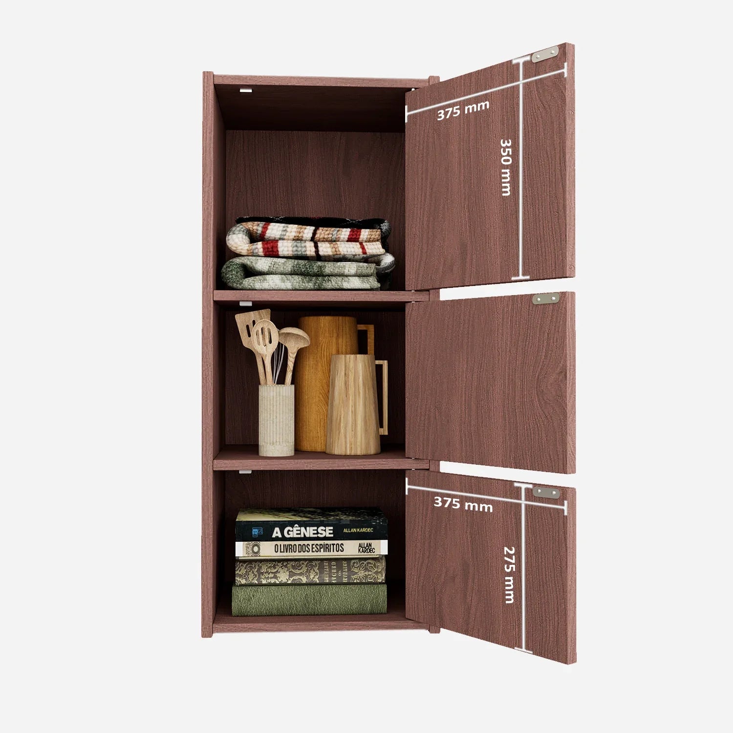 Albert Engineered Wood 3 Tier Cabinet in Cherry Brown Colour - HomeTown