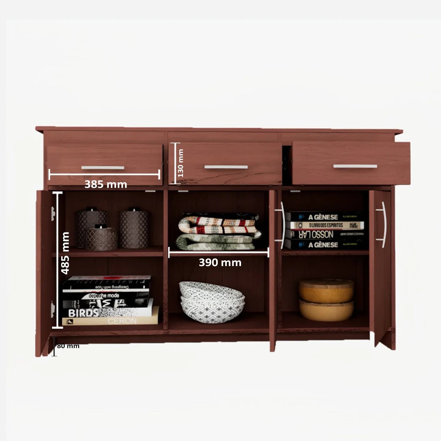 Albert Engineered Wood 3 Door Cabinet in Cherry Brown Colour - HomeTown