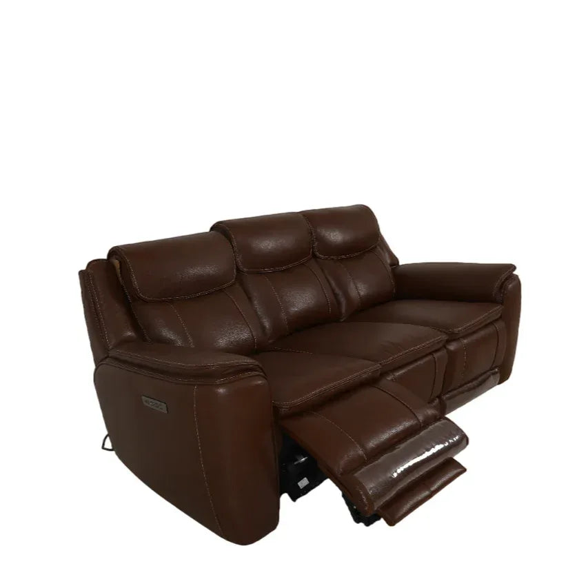 Nuvia Half Leather 3 Seater Triple Electric Zero Gravity Recliner in Grey Colour - HomeTown