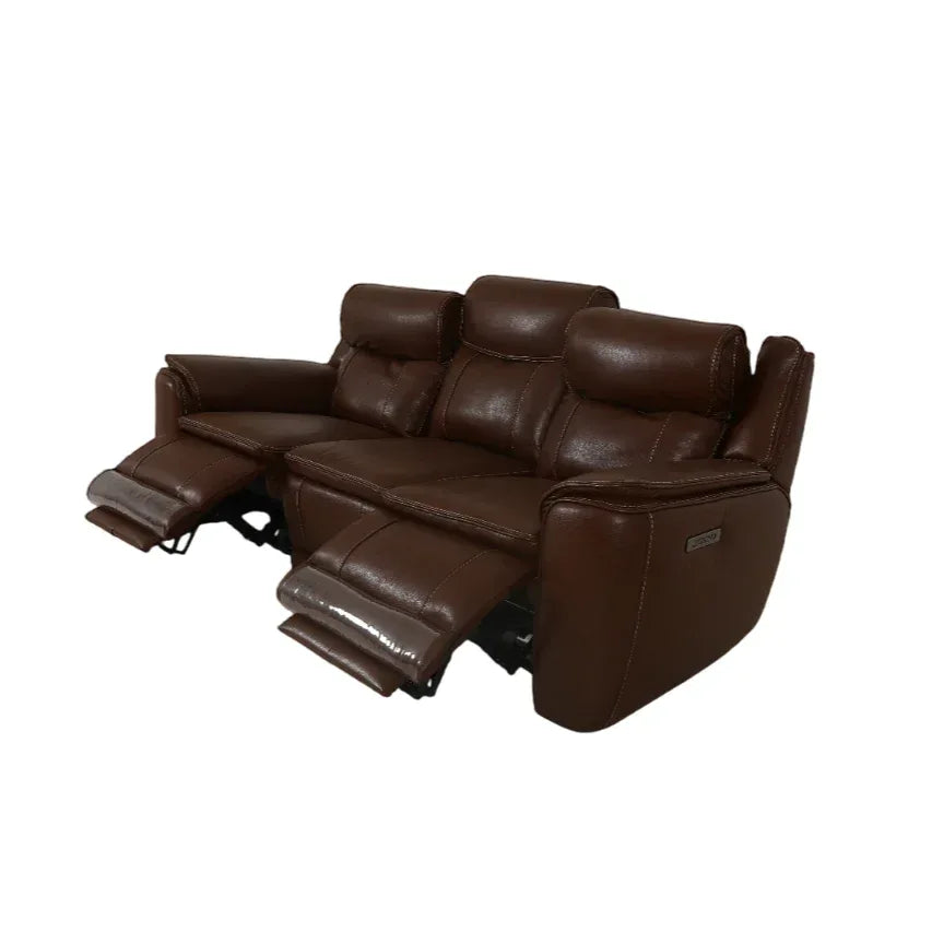 Nuvia Half Leather 3 Seater Triple Electric Zero Gravity Recliner in Grey Colour - HomeTown