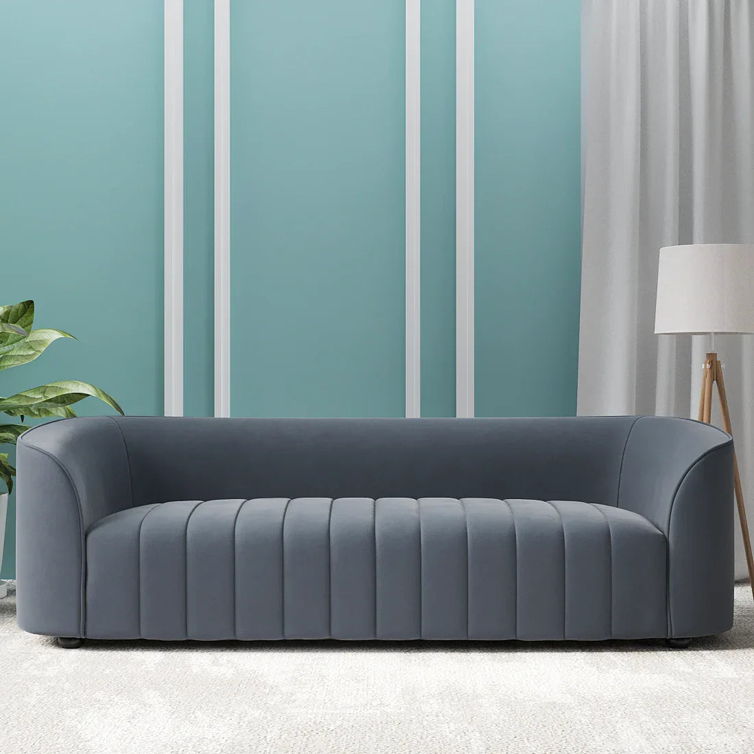 Elise Velvet Fabric Three Seater Sofa - HomeTown