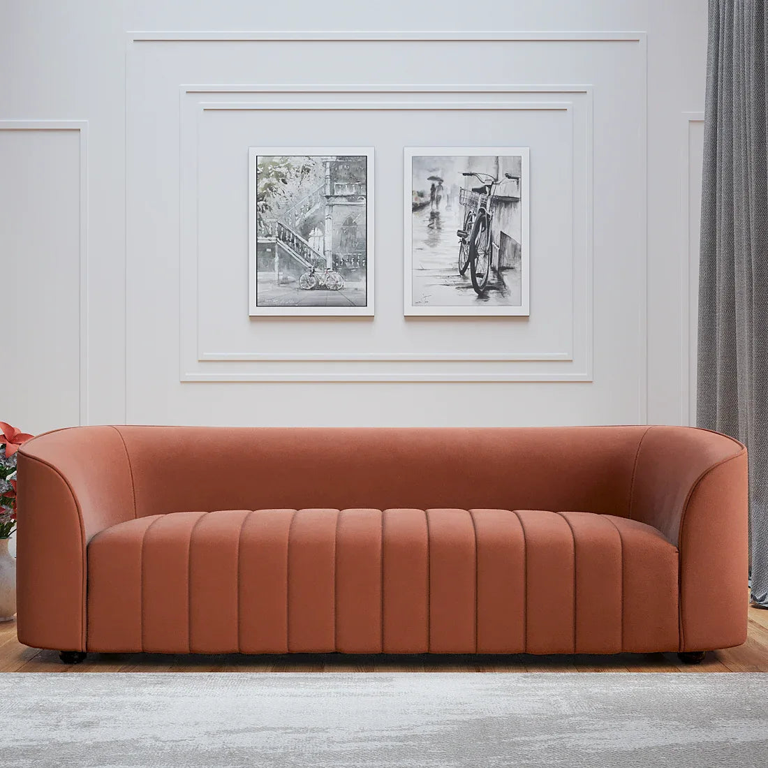 Elise Velvet Fabric Three Seater Sofa - HomeTown