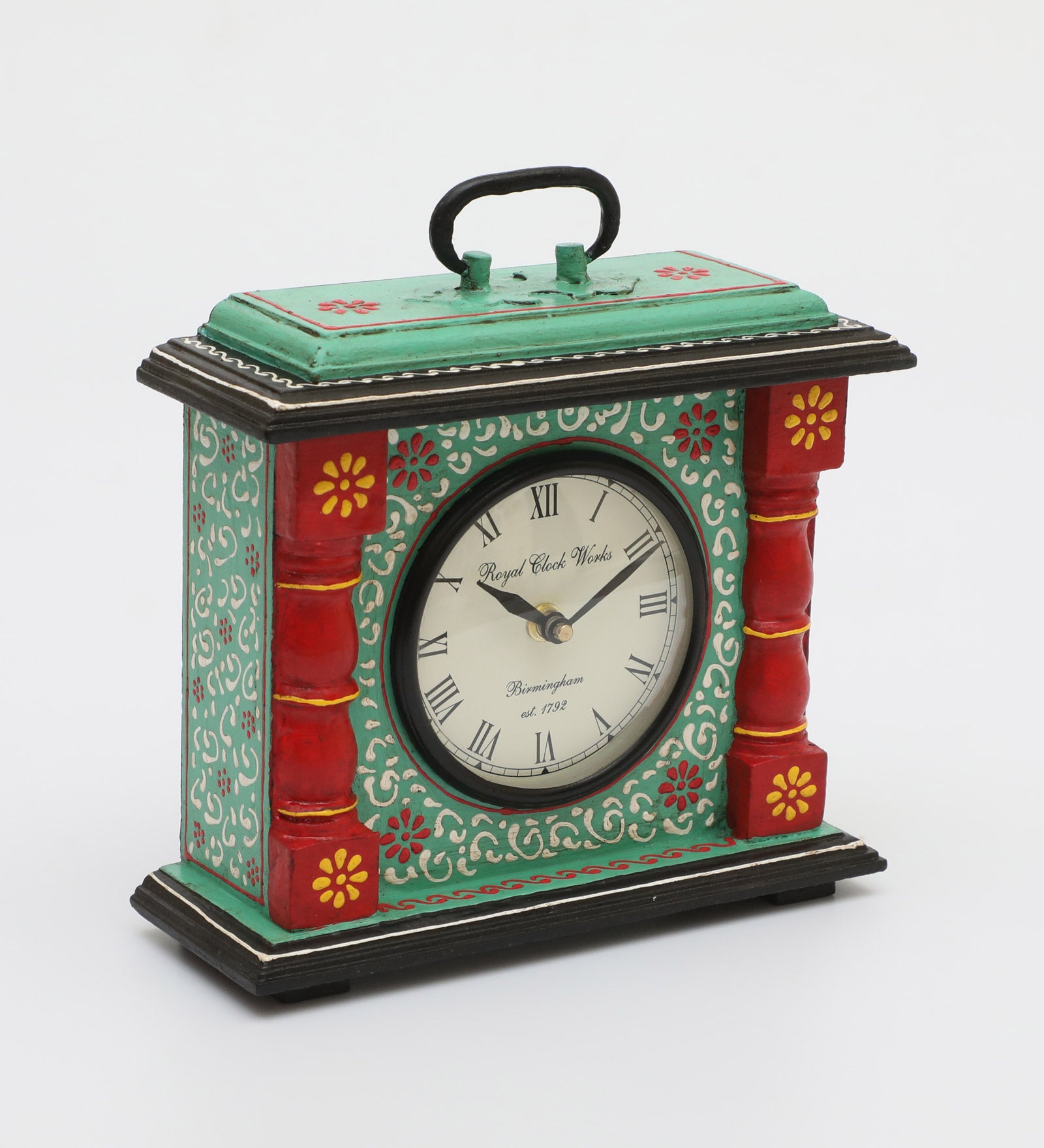 Vedas Aki Hand Painted Silent Non Ticking Small Clock Battery Operated, Simply Design, for Bedroon, Bedside, Desk (Battery not Included)