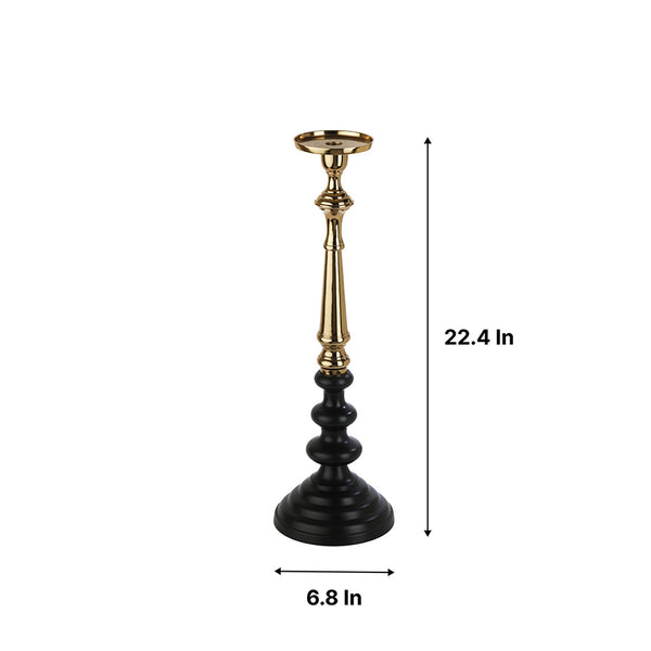 De Massion Lydia Pillar Large Candle Holder Black & Gold dimensions
