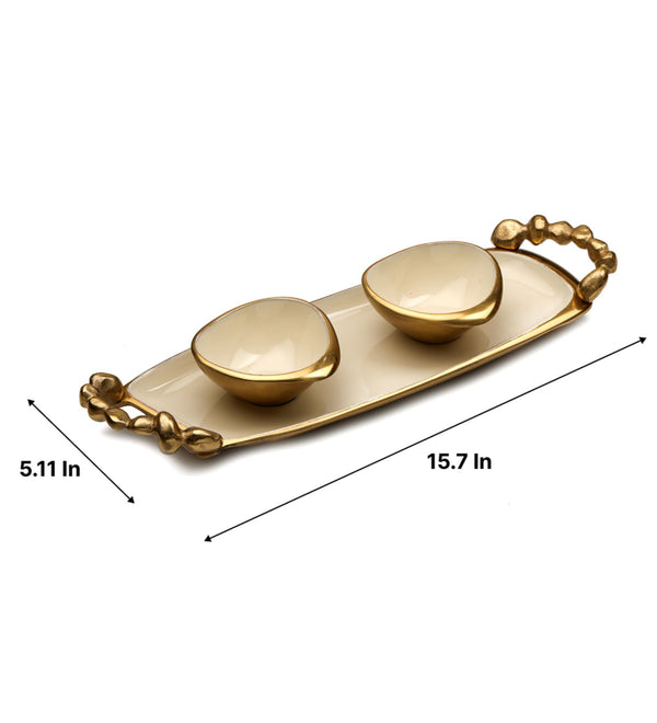 De Massion Stones Serving Ware Ivory Enamle - Tray & Bowls Set Gold dimensions
