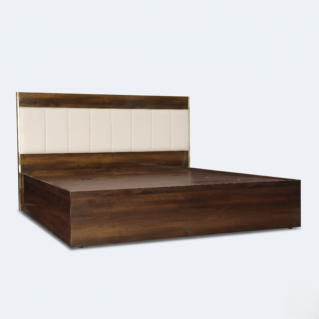 Nova Queen Size Bed with Hydraulic Storage in Wooden Finish