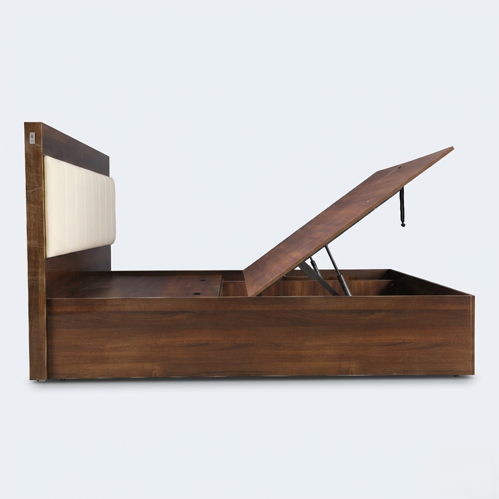 Nova Queen Size Bed with Hydraulic Storage in Wooden Finish