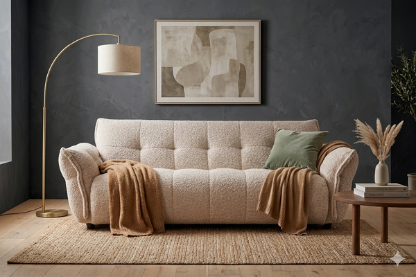 Hazel Fabric 3 Seater Sofa Beige dimensions