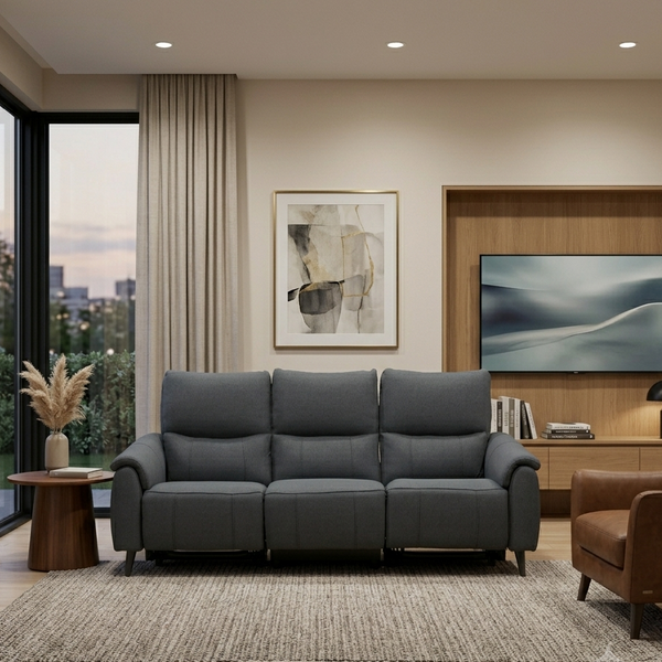 Levanto Half Leather Zero Wall Electric Recliner | 3 Seater | Ocean Blue