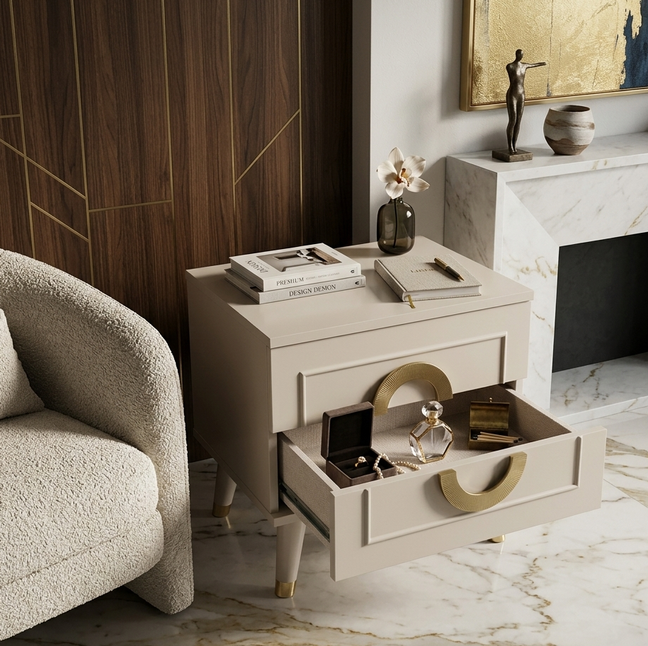 AKIRA BED SIDE TABLE - PUMIC GREY