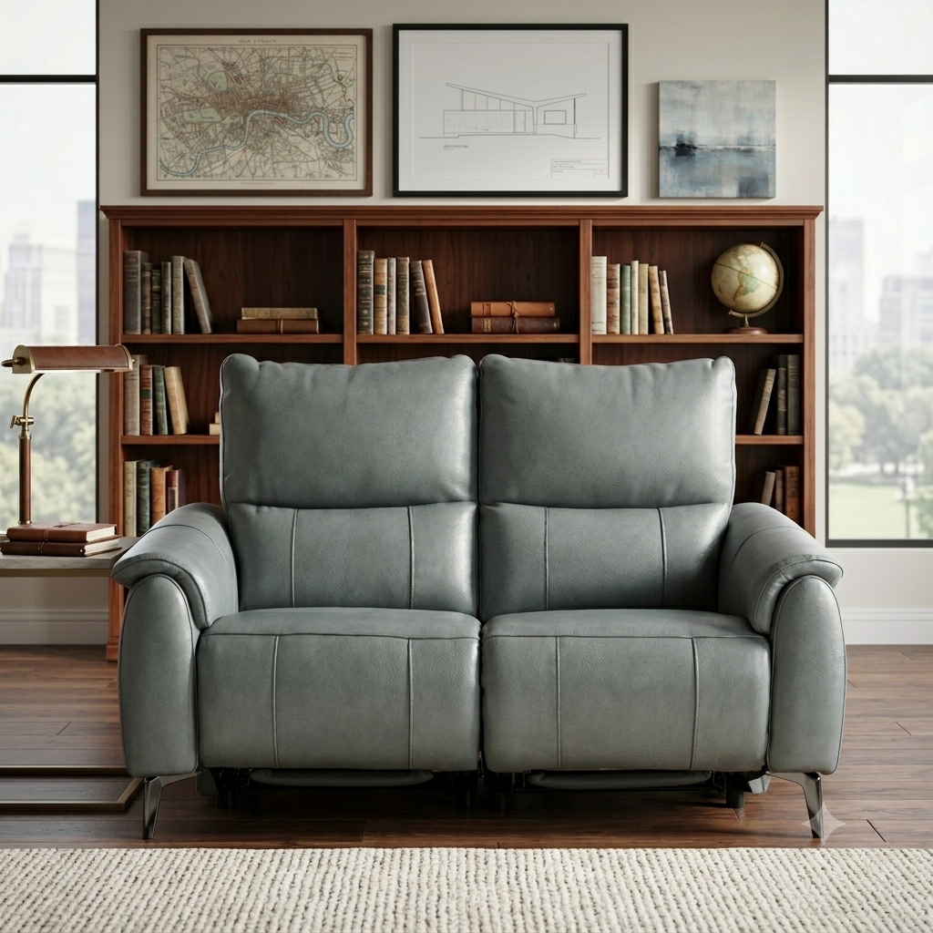Levanto Half Leather Zero Wall Electric Recliner | 2 Seater | Slate Grey